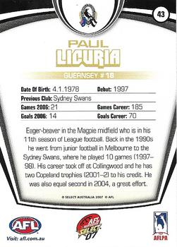 2007 Select AFL Supreme #43 Paul Licuria Back